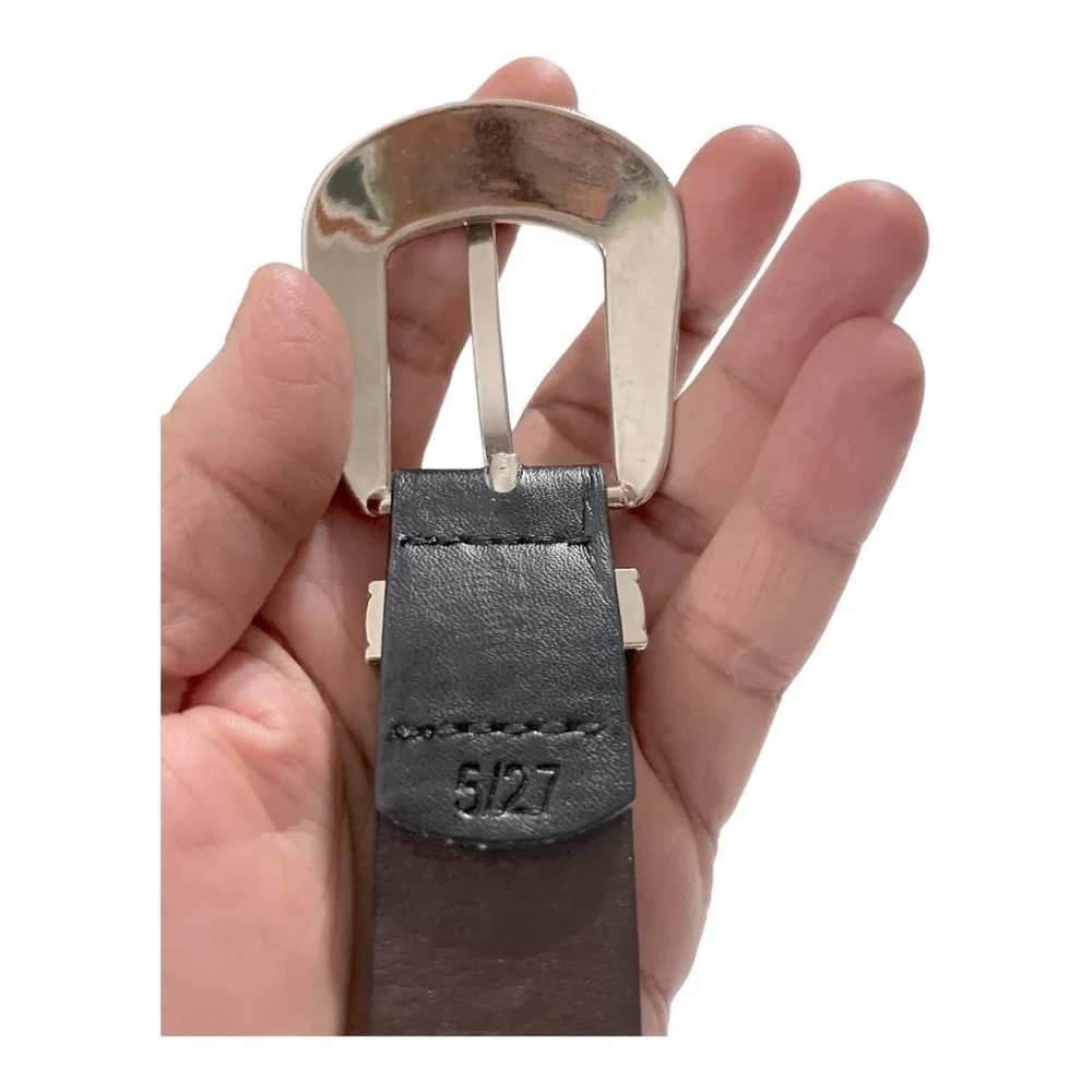 Black Leather Western Engraved Silver Buckle Belt | Size 27 | Boho Cowgirl